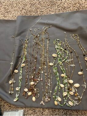 Beaded Shell Waist Beads in Green and Natural Tones